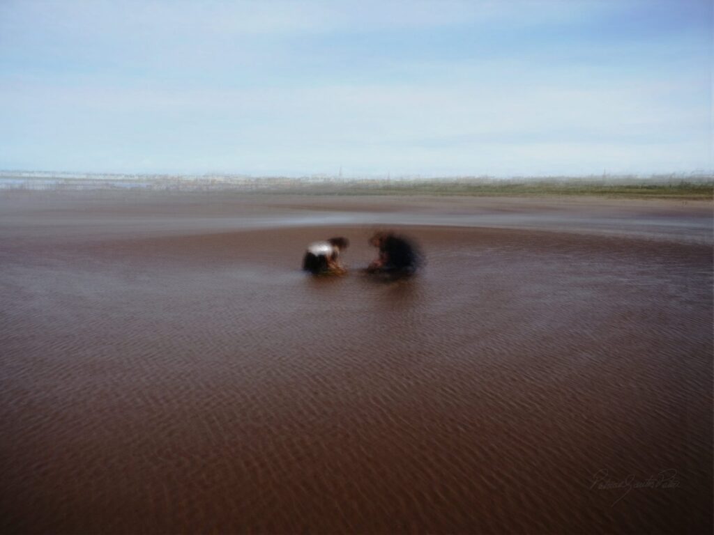 multiple exposure of family into nature