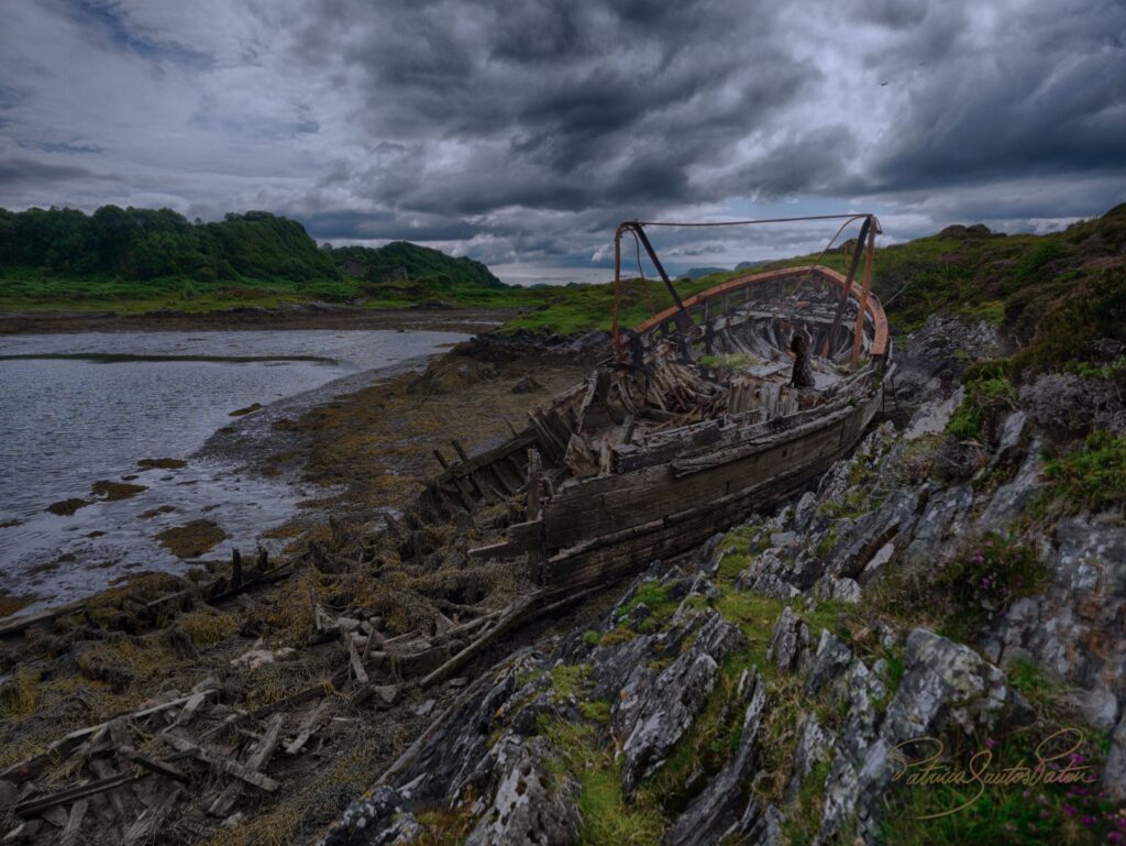 mystery depicted with an old boat and a woman