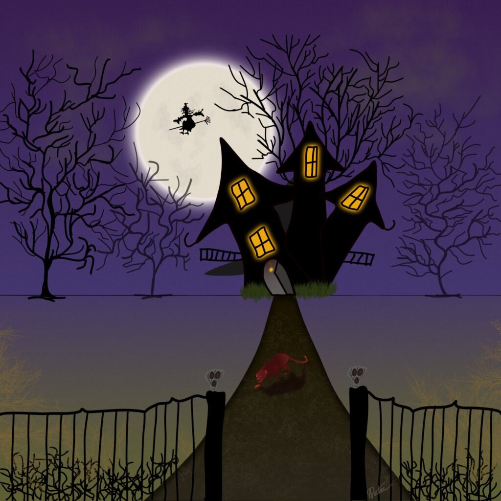 Illustration of a spooky halloween evening