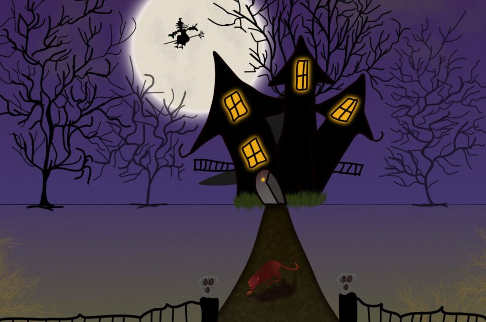Illustration of a spooky halloween evening