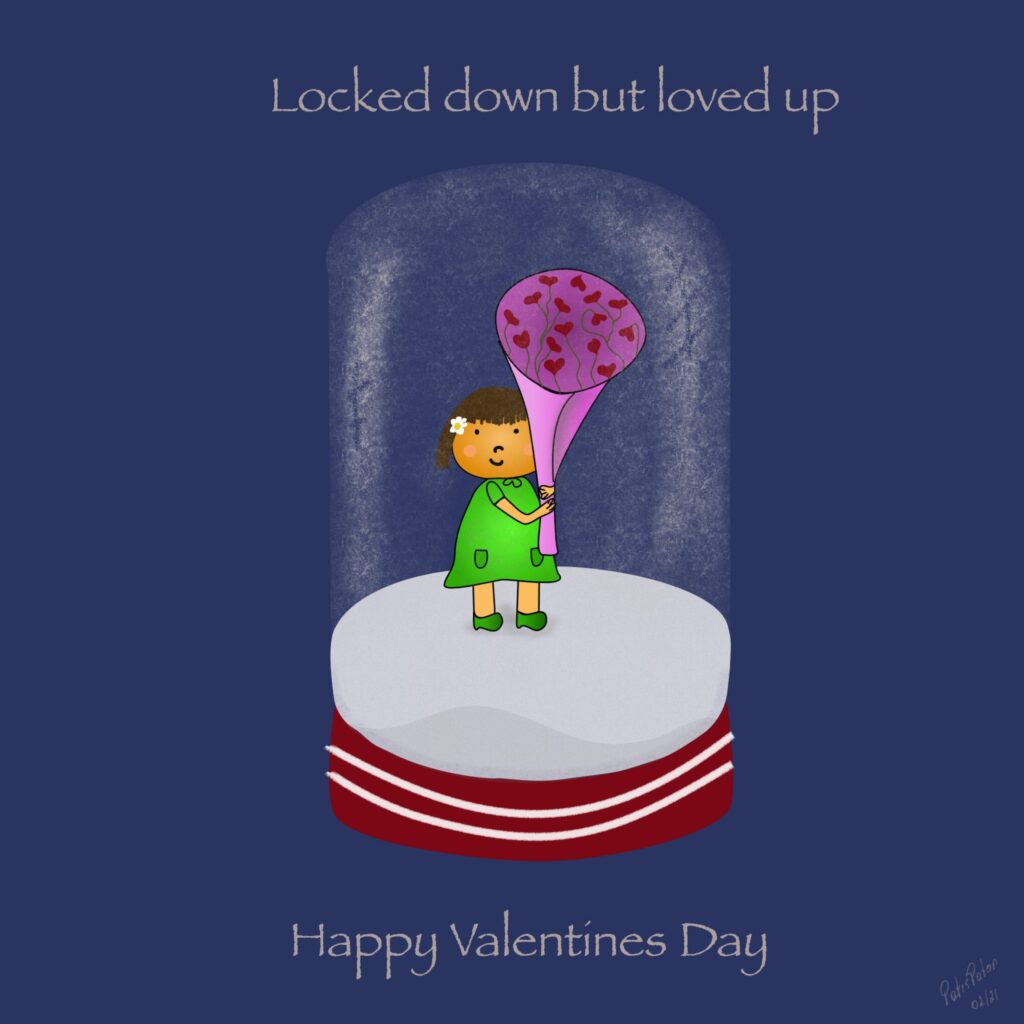 illustration of a girl with flowers for valentines day during lockdown