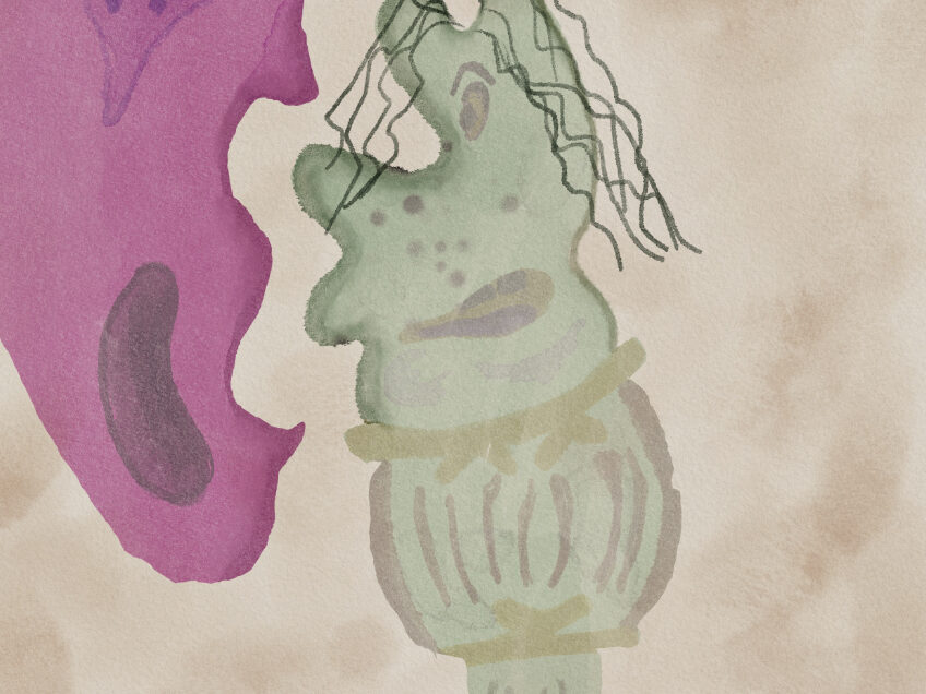 watercolour of a macrophage and a bacteria as an example of when art meets science