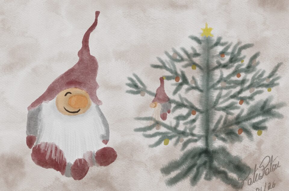Illustration of gnomes depicting the magic of Christmas